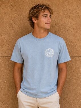 Joe’s Surf Shop Men’s Small Baby Blue 100% Cotton T-Shirt Novelty Beach Tagless